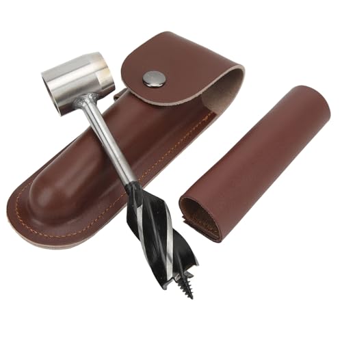 Risegun Handschneckenschlüssel -Set Edelstahl Multifunktional Tragbarer Manueller Holzschneckenbohrer mit Aufbewahrungsbeutel (Braune Lederbeutel und Holster) von Risegun