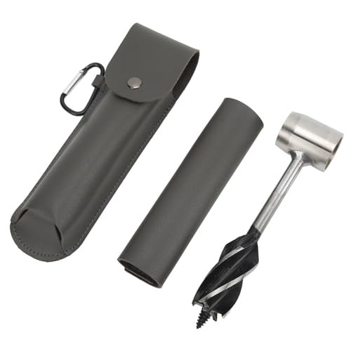 Risegun Handschneckenschlüssel -Set Edelstahl Multifunktional Tragbarer Manueller Holzschneckenbohrer mit Aufbewahrungsbeutel (Graue PU -Ledertasche und Holster) von Risegun