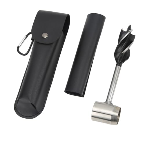 Risegun Handschneckenschlüssel -Set Edelstahl Multifunktional Tragbarer Manueller Holzschneckenbohrer mit Aufbewahrungsbeutel (Schwarze PU -Ledertasche und Holster) von Risegun