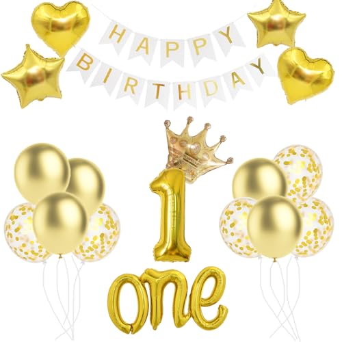 Rishafowg Groß – Gold One Ballon für den ersten Geburtstag, 1. Geburtstagsdekorationen für Jungen, Luftballons zum ersten Geburtstag für die Babyparty von Rishafowg