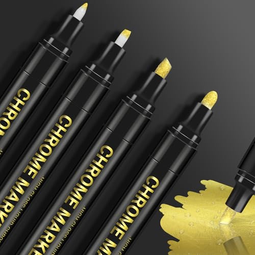 Metallic Chrome Markers Set - Erstellen Sie einen atemberaubenden Spiegeleffekt mit Permanentmarkern, ideal zum Basteln, Färben und Malen von Weihnachtsharz, wasserdicht und hochglänzend, 4 Sticks Metallic Chrome Markers Set - Erstellen Sie einen atemberaubenden Spiegeleffekt mit Permanentmarkern, ideal zum Basteln, Färben und Malen von Weihnachtsharz, wasserdicht und hochglänzend, 4 Sticks von Risiours