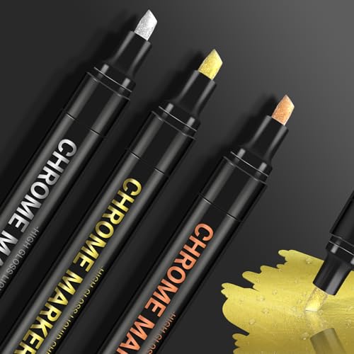 Risiours Metallic Chrom Stifte Marker Set, ideal zum Basteln, Färben und Malen von Weihnachtsharz, wasserdicht und hochglänzend, 3 Sticks Risiours Metallic Chrom Stifte Marker Set, ideal zum Basteln, Färben und Malen von Weihnachtsharz, wasserdicht und hochglänzend, 3 Sticks von Risiours