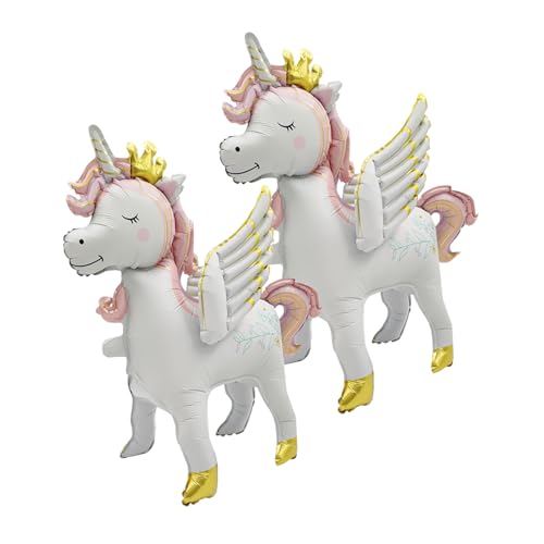 2 Stück Matte Einhorn Luftballons, Niedliches Stehendes Einhorn mit Flügeln - Matte Rosa Einhorn Ballon für Kinder Geburtstag Babyparty Party Dekorationen Einhorn Thema Party Supplies für Mädchen von Risipu