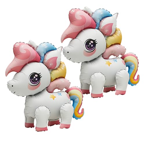 2 Stück Matte Einhorn Luftballons, Niedliches stehendes Einhorn für Kinder Geburtstag, Babyparty, Partydekorationen, Einhorn Thema Party Supplies für Mädchen Jungen von Risipu