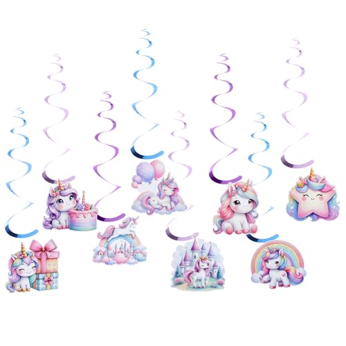 Risipu 8 Stück Einhorn Hängende Wirbel Kindergeburtstag Deko, Einhorn Geburtstagsdeko, Einhorn Spiralen für Mädchen Geburtstag Party Dekorationen, Einhorn Motto Party Deko (Updata Blue) von Risipu