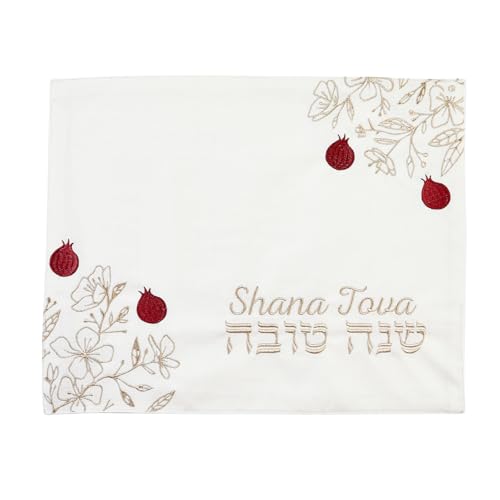 Rite Lite Rosh Hashanah Shana Tova Challah Abdeckung, jüdisches Neujahr, Gastgeberin, Partyzubehör, Tischzubehör, weiß mit goldfarbener Stickerei, Gastgeberin, elegante Brotabdeckung, Tischdekoration von Rite Lite