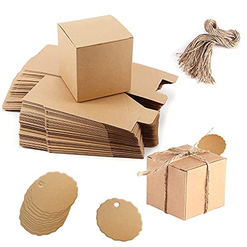 50 Stück Karton Geschenkboxen, Braune Geschenkboxen, Schachteln, Kleine Braune Pappschachtel mit Etikett und Seil, zum Verpacken von Partygeschenken, Brot, Gebäck und Süßigkeiten, Braun von Ritte