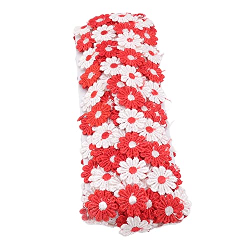 Riuulity Eleganter Gänseblümchen-Blumen-Spitzenstoff für DIY-Kunsthandwerk 15 Meter (Weiß und Rot) von Riuulity