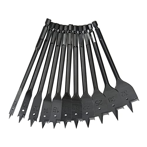 Riuulity Hard Professional Series Spade Bit für Präzise Holzbohrungen, Hex Shank Flat Bohrer mit Schneidsporen, Wärme Behandelt mit HRC55 -HRC60, 11PCS Kit von Riuulity