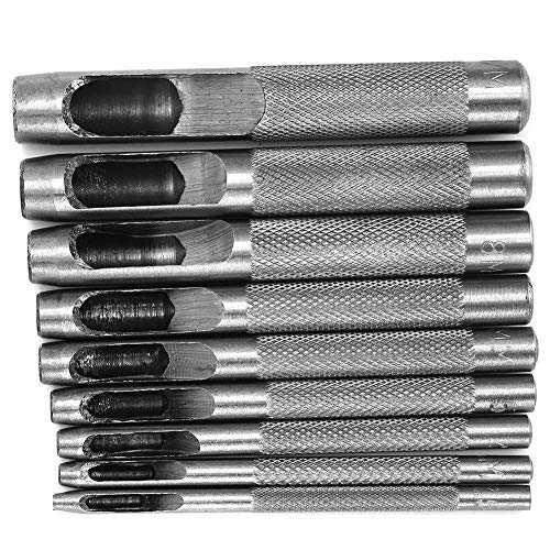 Riuulity Leder Hollow Punch Set Chrom Plated Punch Tool Reinige Löcher in Dichtungen 9PCs für Handtaschen und Leinwand von Riuulity