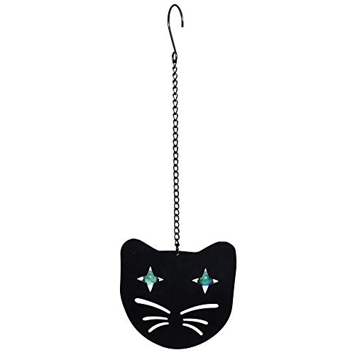 Esschert Design Vogelscheuche Katzen-Gesicht aus Weichstahl/Glas, 12 x 1,7 x 12 cm, Glasperlen als Augen, schwarz von Rivanto