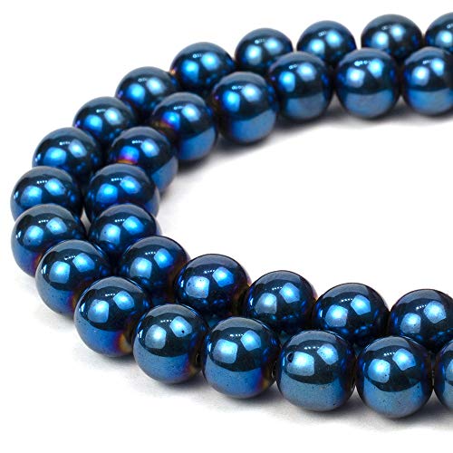 RVG 8 mm blaue Hämatit-Perlen, nicht magnetisch, rund, Edelsteine, Mala, 39,4 cm Strang zur Schmuckherstellung (ca. 45–48 Stück) von River Valley Gems