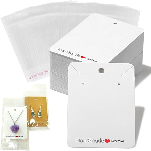 Rivweten Ohrring-Display-Karten, Ohrring-Display-Karten mit transparenten Taschen für Ohrringe, Halsketten, Schmuckverpackung für Ohrringe, Halsketten, Schmuckbeutel (Weiß (100 Karten und 100 Beutel)) Rivweten Ohrring-Display-Karten, Ohrring-Display-Karten mit transparenten Taschen für Ohrringe, Halsketten, Schmuckverpackung für Ohrringe, Halsketten, Schmuckbeutel (Weiß (100 Karten und 100 Beutel)) von Rivweten
