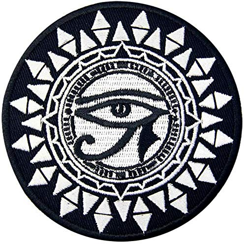 Rixom Leather Aufnäher Auge des Horus und Sonne, bestickt, zum Aufbügeln oder Aufnähen, Schwarz/Silber von Rixom Leather