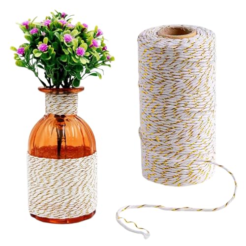 100M Weiß Baumwollschnur mit Goldschnur, 2MM Bäcker Bindfäden Naturliches Baumwollgarn, Baumwollgarn Weiß, Schnur für DIY Kunstgewerbe, Geschenke verpacken, Weihnachten 100M Weiß Baumwollschnur mit Goldschnur, 2MM Bäcker Bindfäden Naturliches Baumwollgarn, Baumwollgarn Weiß, Schnur für DIY Kunstgewerbe, Geschenke verpacken, Weihnachten von Rixotix