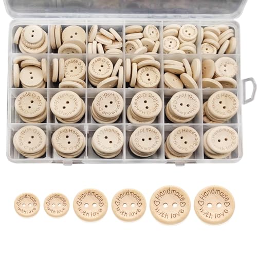 150 Stück Holzknöpfe, 3 Größen, 15/20/25 mm, Naturholz, runde Form, Knöpfe mit 2 Löchern, Strickknöpfe für Kinder, DIY, Nähen, Basteln, Dekorationen 150 Stück Holzknöpfe, 3 Größen, 15/20/25 mm, Naturholz, runde Form, Knöpfe mit 2 Löchern, Strickknöpfe für Kinder, DIY, Nähen, Basteln, Dekorationen von Rixotix
