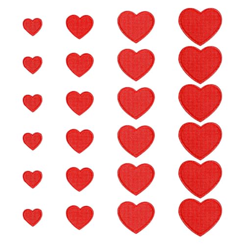24 Stück Rote Herz-Aufnäher Bestickt, Bügelbilder Herz Zum Aufbügeln/Aufnähen Herz Bestickte Patches Herzförmige Aufnäher Aufbügelflicken Applikation Für Jacken Hüte Rucksäcke Jeans von Rixotix