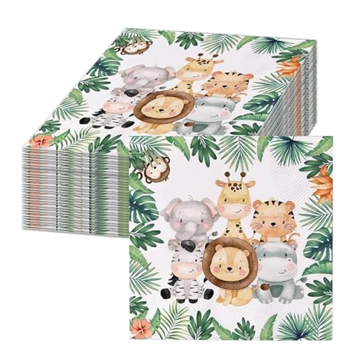40 Stück Servietten Kindergeburtstag,Servietten Dschungel,Party Motiv Tiere,Blätter,Grün für Waldtiere Geburtstag und servietten Tiere 33x33cm Jungen Tischdeko 40 Stück Servietten Kindergeburtstag,Servietten Dschungel,Party Motiv Tiere,Blätter,Grün für Waldtiere Geburtstag und servietten Tiere 33x33cm Jungen Tischdeko von Rixotix