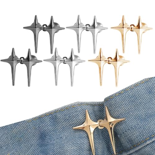 6 Paar Jeans Taillenstraffer, Jeansknöpfe Nadeln, kein Nähen Abnehmbare erforderlich Hosenknöpfe Nadeln, Jeans Taille Schnalle Jeans verstellbar und dekorativer Knopf für Hosen von Rixotix