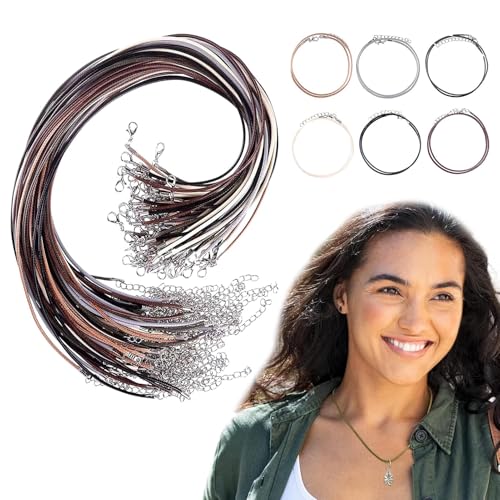60 Stück Halskettenschnur 2 mm gewachste Halskettenschnur mit Verschluss 20 Zoll 6 Farben gewachste Baumwollschnur Halskette für DIY-Armband,Halskette, Schmuckherstellung von Rixotix