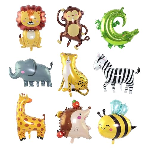 Dschungeltier-Luftballons, 9 Gaint (50,8–91,4 cm) Tierballons für Kindergeburtstag, Tiermotto-Party-Dekoration, Affe, Elefant, Zebra, Löwe, Leopard, Krokodil, Giraffe, Biene (Farbe: bunt) von Rixotix