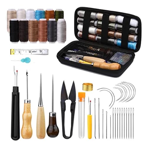 Leder Nähset, 48-Teiliges Hochleistungs Leder Werkzeug mit Nähnadeln, Nähahle, Nahttrenner, Nähgarn für Reparaturen, Handnähen, Lederhandwerk, Multifunktionales DIY Leder-NäHset Leder Nähset, 48-Teiliges Hochleistungs Leder Werkzeug mit Nähnadeln, Nähahle, Nahttrenner, Nähgarn für Reparaturen, Handnähen, Lederhandwerk, Multifunktionales DIY Leder-NäHset von Rixotix
