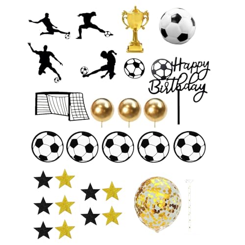 Party-Anhänger, Fußball-Kuchenaufsatz, Geburtstagsdekorationen für Jungen, Dekorationen, Kuchen, Cupcake-Topper für Kinder, Jungen, Männer, Sportthema, Geburtsdatum (Größe: 29) von Rixotix