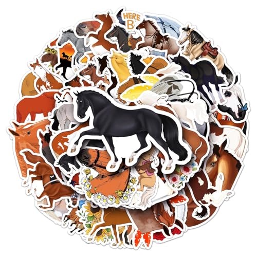 Pferde Sticker Set, 50 Stück Pferde Graffiti Kinder Aufkleber, Wasserfeste Vinyl Graffiti Stickers für Laptop Computer Koffer Helm Motorrad Skateboard Fahrrad Auto Wasserflaschen Motorrad, Geschenk von Rixotix