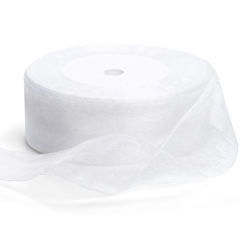Weißes Organzaband, 40 mm (45 m), perfekt für Geschenkverpackungen, DIY-Nähprojekte, Floristik und Dekorationen für besondere Anlässe von Rixotix