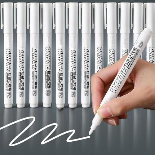 RiyaNed Acrylstifte,Weiß Stift Marker,Geeignet für Holz, Metall, Glas, Stoff, Stein, Reifenmalerei, Fotoalben (12 Pcs) von RiyaNed