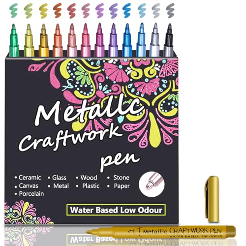 RiyaNed Metallic Stifte,12 Farben Marker Geeignet für Fotoalben, Gästebücher, Stein, Glas, Holz, Keramik, Weihnachten, Halloween, Osterbasteln, Maldekorationen. RiyaNed Metallic Stifte,12 Farben Marker Geeignet für Fotoalben, Gästebücher, Stein, Glas, Holz, Keramik, Weihnachten, Halloween, Osterbasteln, Maldekorationen. von RiyaNed