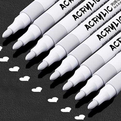 RiyaNed permanent marker weiß, Acrylstifte Stift Schnell trocknender, 8piece Stift, 2,0 mm Fadenbreite, geeignet für Stein, Holz, Glas, Keramik, Leinwand, Reifen und Textilien. von RiyaNed