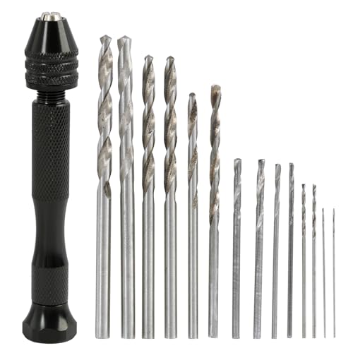 14 Stück Mini-Handbohrer Set Präzisionsbohrern von 0.5-3.0 mm, Handbohrer Modellbau, aus Aluminium Rutschfestem Griff, Mini Bohrmaschine, für Modellbau und DIY Projekte von Riybyds