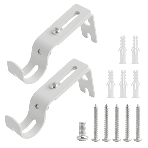 2 Stück, Verstellbare Gardinenstangenhalterung aus Metall,Wandmontage für Vorhangstangen mit einem Durchmesser von 20mm bis 25mm, Robust und Rostfrei,für Wohnzimmer und Küche (Weiß) von Riybyds