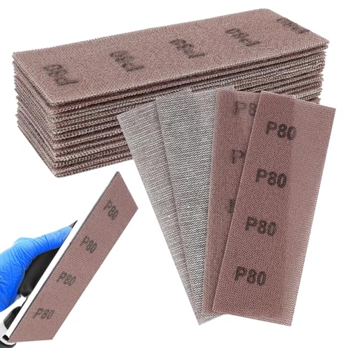 25 Stück Körnungen 80, 70 x 198mm Schleifgitter Schleifstreifen, Schleifnetz, Geeignet für Für das Schleifen von Wänden, Holz, Farben, Geringer Staubandruck (80) von Riybyds