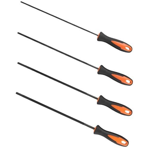 4 Stück Sägeketten Feilen, 3.2mm, 4.0mm, 4.8mm, 5.2mm, Kettensägenfeilen Griff, Hochfeste Karbonstahl Rundfeilen für präzises Schärfen von Kettensägen, Geeignet für DIY Holz und Metallarbeiten von Riybyds