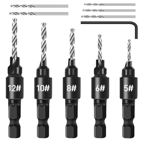 5 Stück HSS-Spiralbohrer Senker Bohrer Set,1/4 Aufstecksenker und Schraubenschlüssel, Senker Metall, Holzbohrer set, für Holzbearbeitung, Kunststoff, PVC und Mehr 5 Stück HSS-Spiralbohrer Senker Bohrer Set,1/4 Aufstecksenker und Schraubenschlüssel, Senker Metall, Holzbohrer set, für Holzbearbeitung, Kunststoff, PVC und Mehr von Riybyds