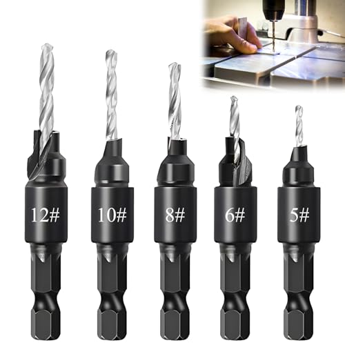 5 Stück HSS-Spiralbohrer Senker Bohrer Set,1/4 Aufstecksenker und Schraubenschlüssel, Senker Metall, Holzbohrer set, für Holzbearbeitung, Kunststoff, PVC und Mehr 5 Stück HSS-Spiralbohrer Senker Bohrer Set,1/4 Aufstecksenker und Schraubenschlüssel, Senker Metall, Holzbohrer set, für Holzbearbeitung, Kunststoff, PVC und Mehr von Riybyds