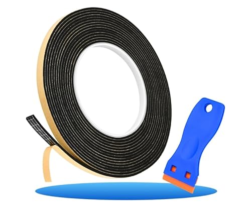 5M 10x3mm Dichtungsband, EVA Schaumstoff Klebeband, Einseitig Selbstklebend, Wasserfest, für Tür und Fensterisolierung, Geeignet für Industrie, Stoßdämpfung und Mehr (Klebeband+Schaber) von Riybyds