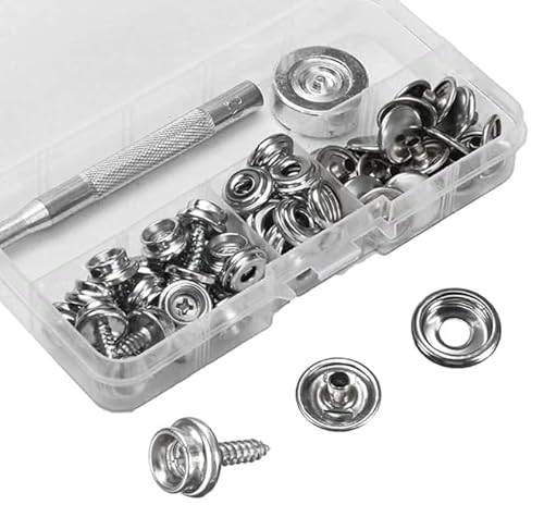 62 Stück 10mm Druckknopf Set aus Edelstahl, Druckknöpfe ohne nähen, für Planen, Schiffe, Möbel und Autozelte, inklusive Befestigungswerkzeug und Schrauben, robust und korrosionsbeständig 62 Stück 10mm Druckknopf Set aus Edelstahl, Druckknöpfe ohne nähen, für Planen, Schiffe, Möbel und Autozelte, inklusive Befestigungswerkzeug und Schrauben, robust und korrosionsbeständig von Riybyds