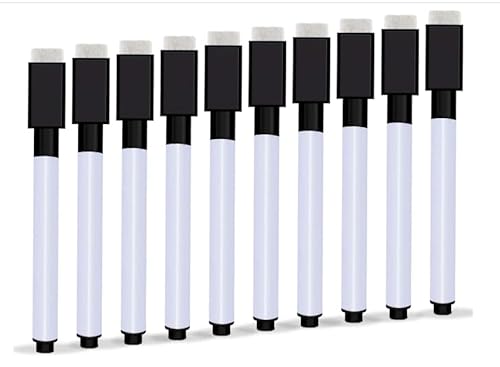 Riybyds 10 Stück Schwarze Whiteboard Marker, Whiteboard Marker Abwischbar Magnetischem schwamm Löschkappenende, Geruchsarm und Nicht-Toxisch, für Schule, Büro und Zuhause (10PCS) von Riybyds