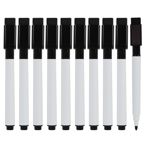 Riybyds 10 Stück Schwarze Whiteboard Marker, Whiteboard Marker Abwischbar Magnetischem schwamm Löschkappenende, Geruchsarm und Nicht-Toxisch, für Schule, Büro und Zuhause (10PCS) von Riybyds
