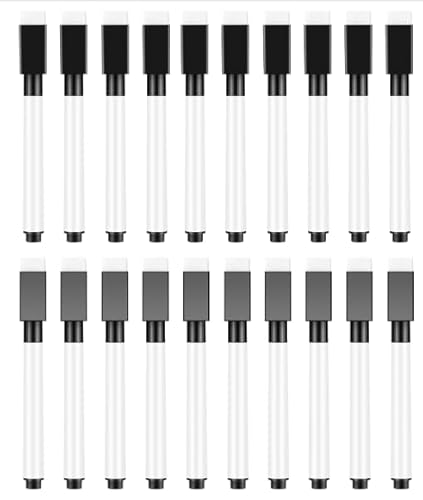 Riybyds 10 Stück Schwarze Whiteboard Marker, Whiteboard Marker Abwischbar Magnetischem schwamm Löschkappenende, Geruchsarm und Nicht-Toxisch, für Schule, Büro und Zuhause (20PCS) von Riybyds