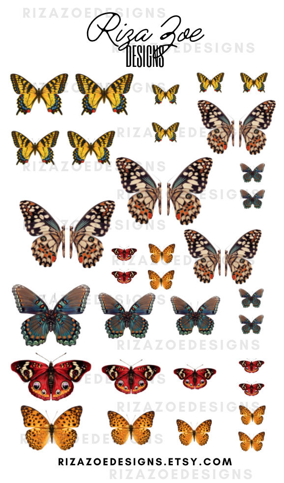 Schmetterlinge| Schmetterling Nailart, Nagelzubehör, Nagelaufkleber, Schmetterlingsflügel Butterfly Waterslide Nagelaufkleber von RizaZoeDesigns