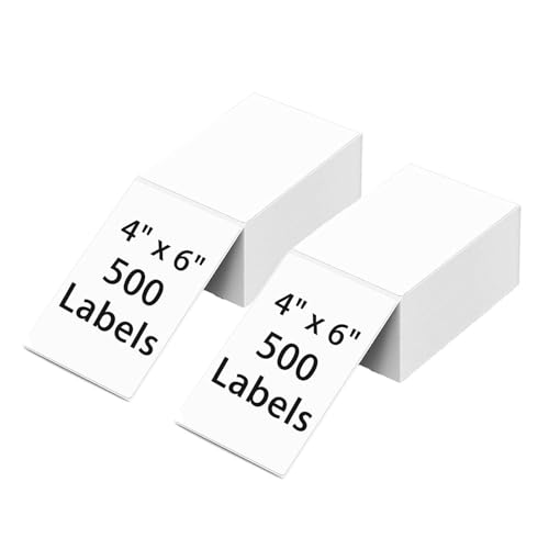 Riznpo Fanfold Thermo-Etiketten, 4 x 6 Stück, weiß, Fächerfalz, perforiert, wasserdicht, Thermodrucker-Aufkleber für Thermodrucker, Express-Versand-Etiketten, Selbstgebrauch, 2 Stapel Riznpo Fanfold Thermo-Etiketten, 4 x 6 Stück, weiß, Fächerfalz, perforiert, wasserdicht, Thermodrucker-Aufkleber für Thermodrucker, Express-Versand-Etiketten, Selbstgebrauch, 2 Stapel von Riznpo
