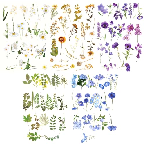Aufkleber Blumen Sticker 200 Stück Vintage Scrapbooking Pflanzen Aufkleber Blumen Transparent Blumenaufkleber Stickers für Fotoalbum von Rjayaa