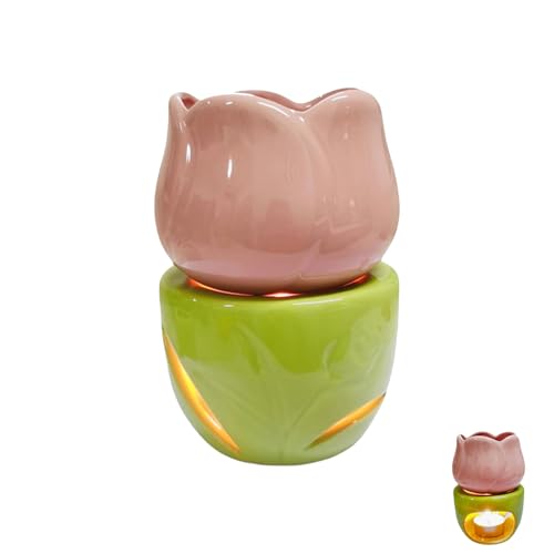 Keramik Duftlampe, Blumenmodell Duftlampe Teelicht, Wachsschmelzbrenner, Duftlampe Aromabrenner, Essential Oil Burner, für Duftöl und Duftwachs (Rosa + Grün) von Rkllejs