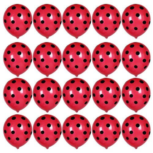 RmKbe 24 Stück Marienkäfer-Luftballons mit roten Punkten, Latex-Luftballons, Marienkäfer-Punkt-Ballons für Party, Geburtstag, Hochzeit, Zubehör von RmKbe