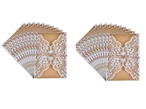 Hochzeit EinladungsKarten,20er Pack Retro Hochzeitseinladung Laser Geschnitten mit Leeren Kraftpapier Innenbögen,Umschlag und Juteschnur Handgefertigte Vintage Karte für Hochzeit Geburtstag Muttertag Hochzeit EinladungsKarten,20er Pack Retro Hochzeitseinladung Laser Geschnitten mit Leeren Kraftpapier Innenbögen,Umschlag und Juteschnur Handgefertigte Vintage Karte für Hochzeit Geburtstag Muttertag von Rmeet