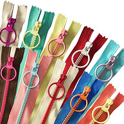 Kunstharz Reißverschluss,20 PCS 30CM Farbige Harz Reißverschluss mit Ring Bunte Coil Reißverschlüsse für Schneider Nähen Handwerk Tasche Kleidungsstück 10 Farben von Rmeet